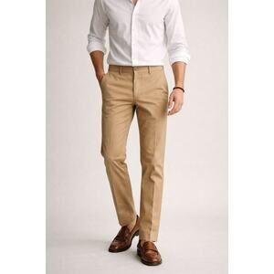 Hugo Boss Tan Cotton Chinos Pants Flat Front Size 33x33